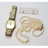 Lady's Longines bracelet watch, 'Grand Classique', in rolled gold and steel, also a pearl necklet,