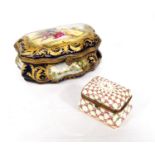 Sèvres style porcelain box, the hinged led with gilt mounts, central panel depicting a courting