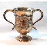 Silver two-handled cup, embossed in the manner of early 18th century, probably Thos. Wynne, 1776,