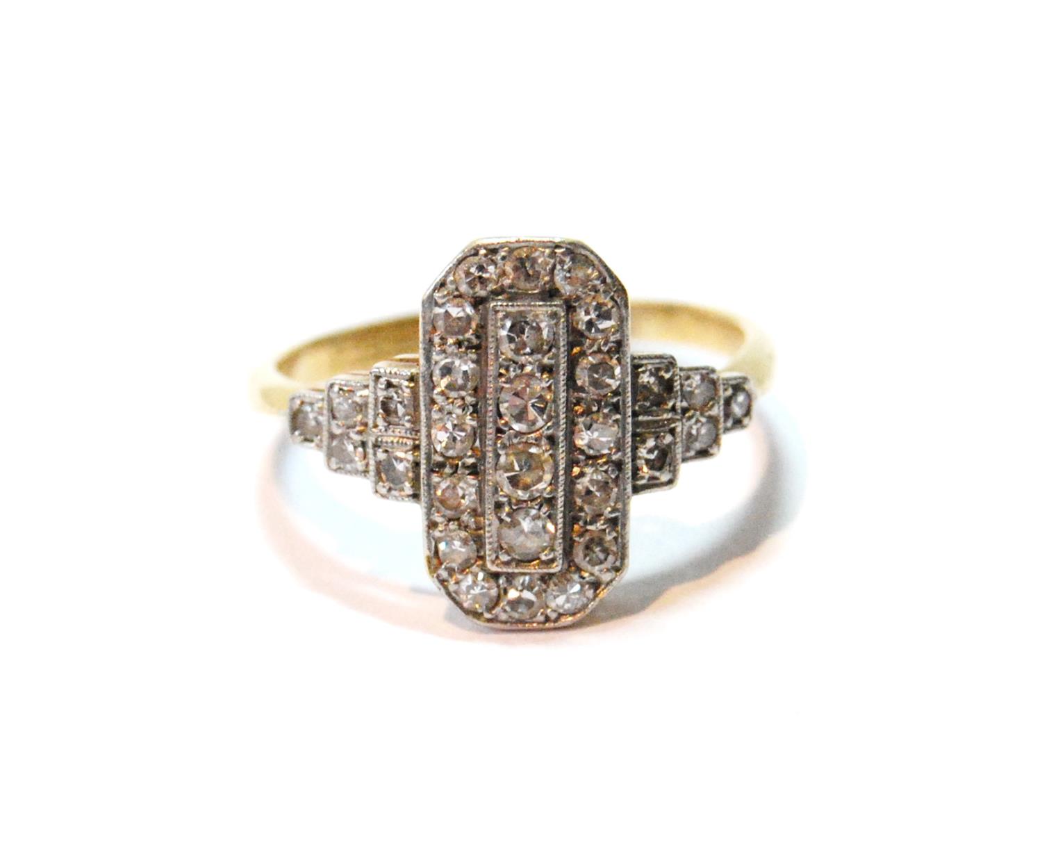 Early 20th century diamond ring with a rectangle of eight-cut brilliants, and similar stepped