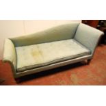 Chaise longue/day bed with removable cushioned back, scroll arms, loose cushioned seat, raised on
