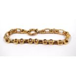 9ct gold bracelet of alternating belcher pattern, 11g.