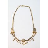 Victorian gold fringe necklace with pearl clusters, drops, and collets, similar, probably 15ct,