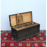Vintage carpenter's chest including a variety of assorted tools, 96cm wide, 41cm deep.