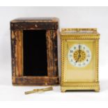 Carriage timepiece, cylinder, in corniche-style case, with leafage bands, and gilt mask, 11.5cm,