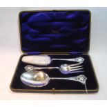 Set of three silver engraved hors d'oeuvres servers, Sheffield, 1903, 8½oz, cased.