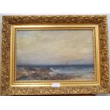 J Clark Coastal scene Signed and dated 1893 lower right, oil on canvas, 24cm x 37cm.