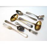 Pair of soup spoons with pierced dividers, by George Adams, 1868, a preserve spoon, and four similar
