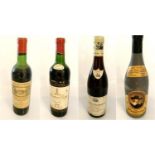 Four bottles of red wine: Chateau Robin 1973 Bordeaux; Mouton Cadet 1964; Gevrey-Chambertin Burgundy