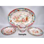 19th century Minton famille rose part dinner service to include bowls, plates, meat plates and