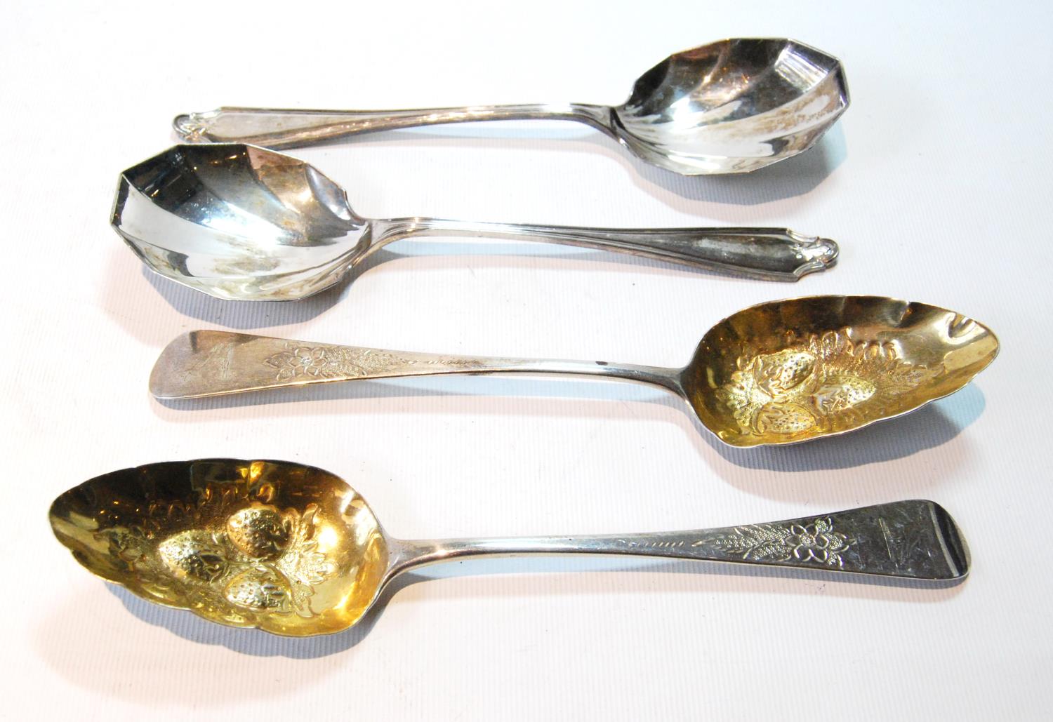 Pair of silver berry spoons (1812), and a pair of salad servers, 8oz.  (4)