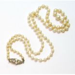 Graduated cultured pearl necklace, on diamond snap.