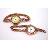 Two lady's 9ct gold watches, c. 1920, on expanding bracelets, '9ct', gross 43g.