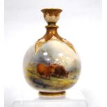 Royal Worcester vase painted with highland cattle, signed H. Stinton, shape F126 H, 14cm high, and
