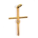 18ct gold cross pendant with diamond (from a watch guard), 9.5g.