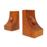 Pair of oak bookends by Robert 'Mouseman' Thompson, each with a carved mouse, 9cm wide, 15cm high