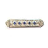 Belle Epoque period lattice brooch with five square sapphires, eight-cut and brilliant-cut diamonds,
