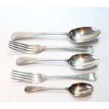 Part table service of Old English pattern comprising six tablespoons and forks, twelve dessert