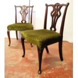 Set of six mahogany Chippendale revival dining chairs, each with acanthus-carved serpentine top
