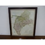 SMITH C.  A New Map of the County of Cumberland. Antique engraved map, hand coloured. Framed. 1808.