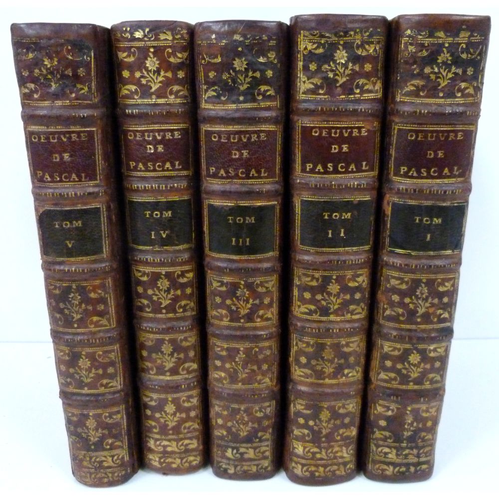 PASCAL BLAISE.  Oeuvres de Blaise Pascal. 5 vols. Eng. port. frontis (damp stng. to this & title