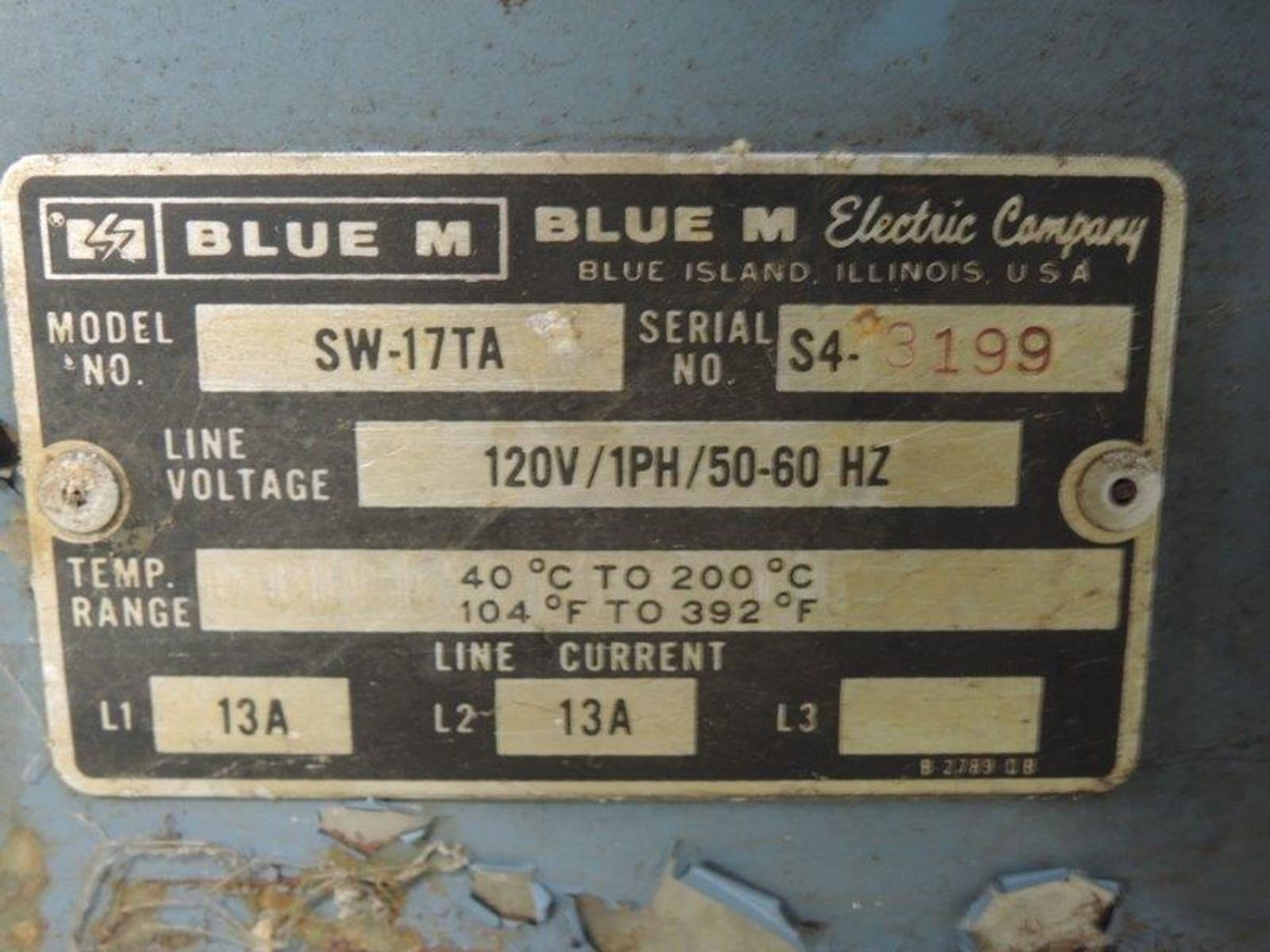 BLUE M MODEL SW-17TA S/N: 3199 OVEN UP TO 200 DEGREE C, 120V [WALTON HILLS, OH] - Image 4 of 4