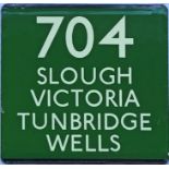 London Transport coach stop enamel E-PLATE for Green Line route 704 destinated Slough, Victoria,