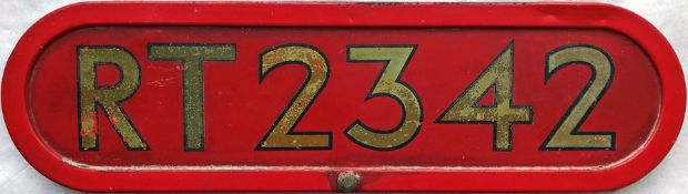 London Transport RT bus BONNET FLEETNUMBER PLATE from RT 2342. The original RT 2342 entered