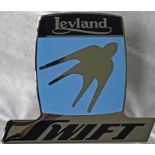 1980s enamel & chrome VEHICLE BADGE for a Leyland Swift midibus. Measures 5.5" x 5" (14cm x 12cm)