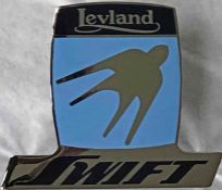 1980s enamel & chrome VEHICLE BADGE for a Leyland Swift midibus. Measures 5.5" x 5" (14cm x 12cm)