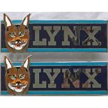 Pair of 1980s/90s enamel & chrome VEHICLE BADGES for Leyland Lynx buses. They measure 7" x 2.5" (