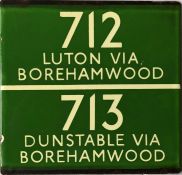 London Transport coach stop enamel E-PLATE for Green Line routes 712/713 destinated Luton via