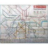 1965 British Rail quad-royal POSTER MAP of Greater London Network in diagrammatic format, designed