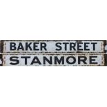 Metropolitan Railway/London Underground enamel DESTINATION PLATE for Baker Street / Stanmore as used