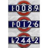 Selection (3) of London Underground 38-Tube Stock enamel CAR NUMBER PLATES from driving motor cars