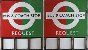 1950s/60s London Transport enamel BUS &COACH STOP FLAG ('Request'), an E3 version with runners for 3