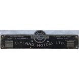 London Transport bus BODYBUILDER'S PLATE for Leyland Motors Ltd from one of the 500 RTW-type Leyland