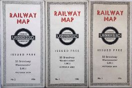 Selection (3) of London Underground diagrammatic, card POCKET MAPS by Beck comprising No 2, 1934 and