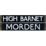 London Underground 38-Tube Stock enamel CAB DESTINATION PLATE for High Barnet / Morden, the outer