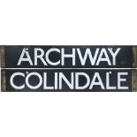 London Underground 38-Tube Stock enamel CAB DESTINATION PLATE for Archway / Colindale on the