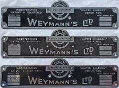 Selection (3) of 1940s/50s London Transport RT bus BODYBUILDER'S PLATES for Weymann's Ltd with three