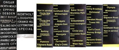 Pair of London Underground DESTINATION BLINDS comprising Central Line 62-Stock, pre-Ongar branch