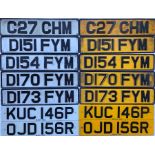 Quantity (14) of London bus REGISTRATION PLATES, 7 pairs of matching front and rear plates from L-