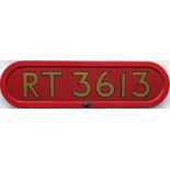 London Transport RT bus BONNET FLEETNUMBER PLATE from RT 3613. The original RT 3613, a green '