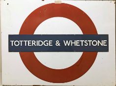 London Underground enamel PLATFORM ROUNDEL SIGN from Totteridge & Whetstone station on the