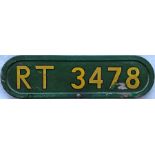 London Transport (London Country) RT bus BONNET FLEETNUMBER PLATE from green, Country Area RT