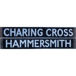 London Underground enamel DESTINATION PLATE Charing Cross/Hammersmith on the District Line. Double-