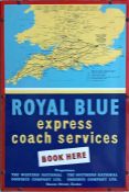 c1950-60s enamel BOOKING OFFICE SIGN for Royal Blue Express Coach Services incorporating a network