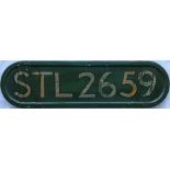 London Transport STL bus BONNET FLEETNUMBER PLATE from green STL 2659, one of the 'unfrozen' buses