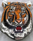 1980s/90s enamel & chrome VEHICLE BADGE for a Leyland Tiger bus/coach. Measures 5.25" x 6.25" (